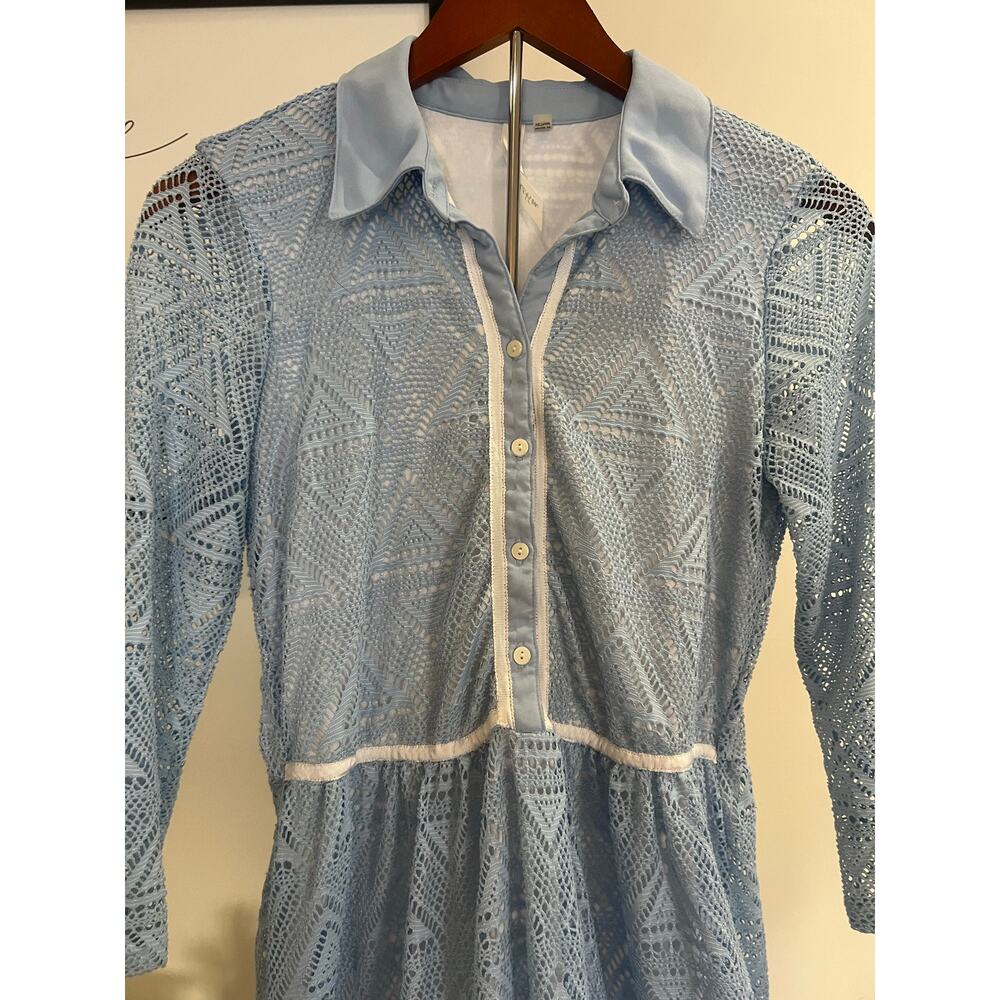 NY Collection Blue & White Lace A-Line Dress – Size Small